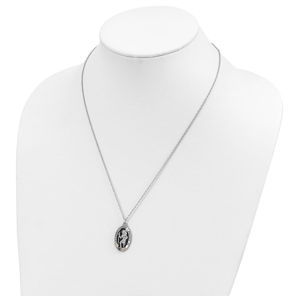Sterling Silver Black Hills Gold St. Christopher 18 inch Necklace
