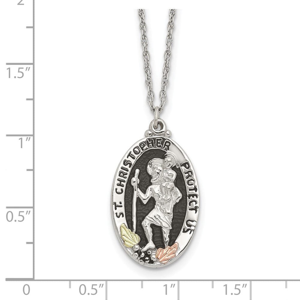Sterling Silver Black Hills Gold St. Christopher 18 inch Necklace