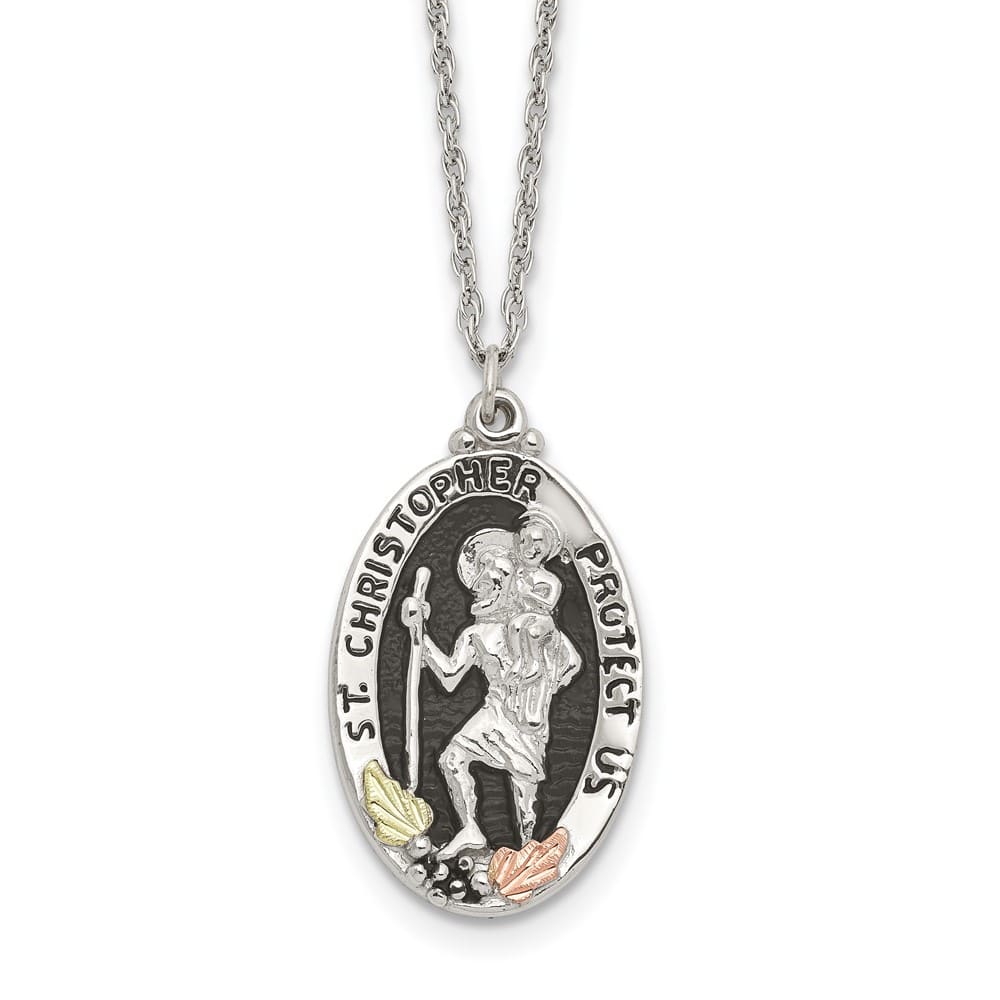 Sterling Silver Black Hills Gold St. Christopher 18 inch Necklace