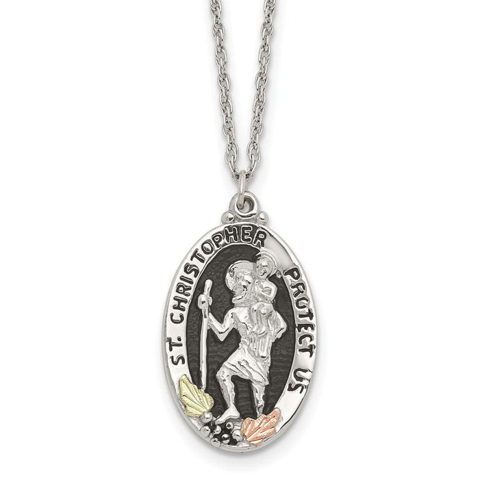 Sterling Silver Black Hills Gold St. Christopher 18 inch Necklace