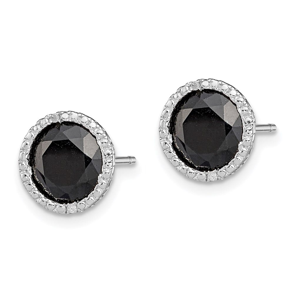 Sterling Silver Black Sapphire & Diamond Post Earrings, view 2 of 4