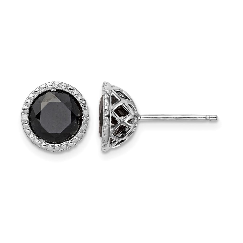Sterling Silver Black Sapphire & Diamond Post Earrings, view 1 of 4