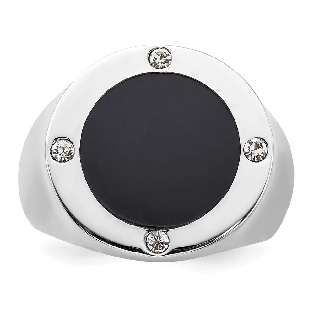 Sterling Silver Black Simulated Onyx and CZ Men's Ring