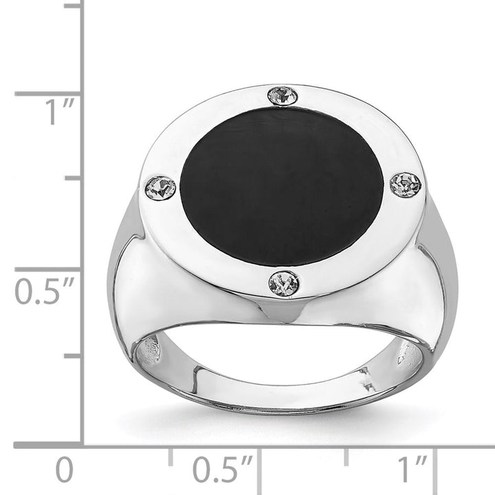 Sterling Silver Black Simulated Onyx and CZ Men's Ring