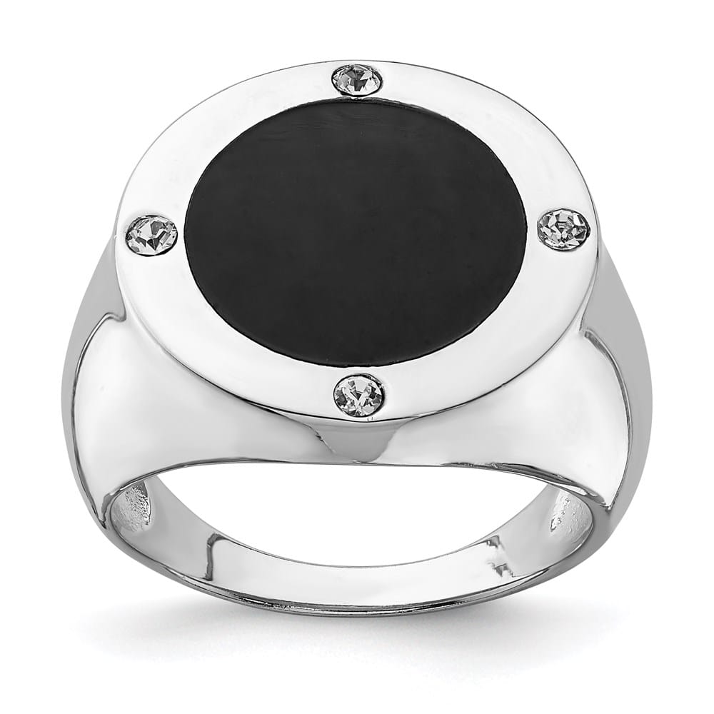 Sterling Silver Black Simulated Onyx and CZ Men's Ring