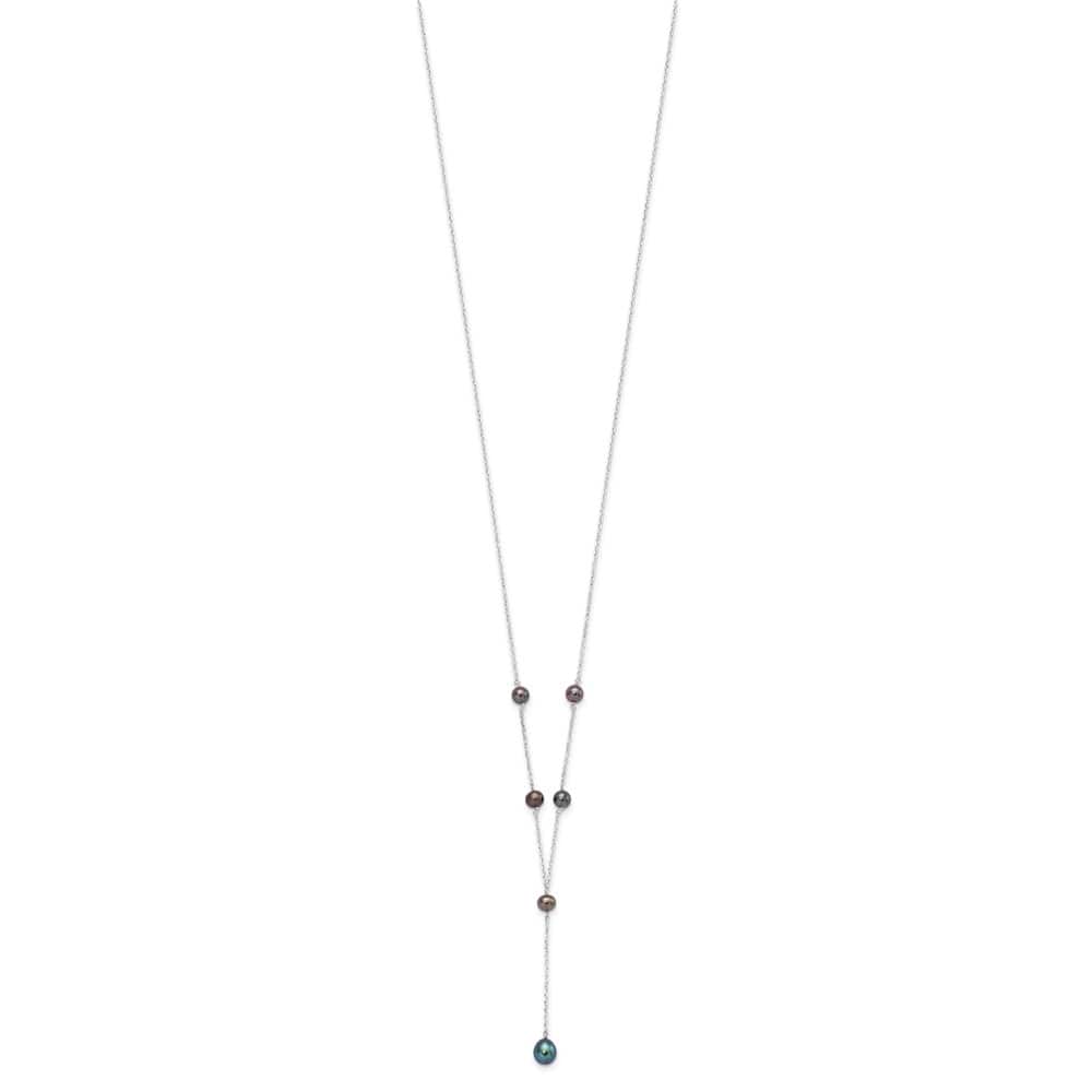 Sterling Silver Black Teardrop Cultured Pearl Y-Drop 16 inch Necklace