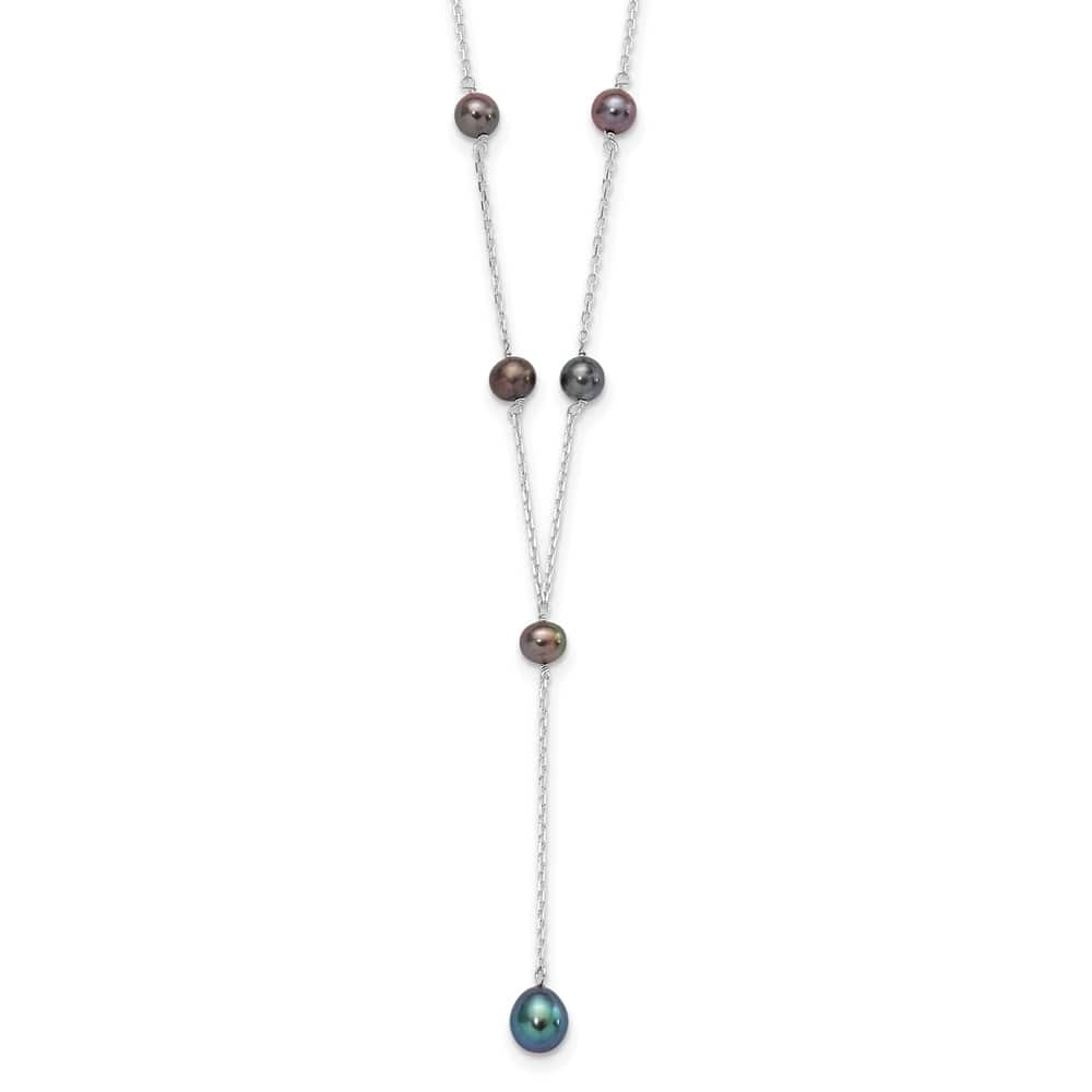 Sterling Silver Black Teardrop Cultured Pearl Y-Drop 16 inch Necklace