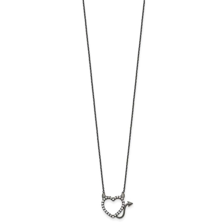 Sterling Silver Black-Tone Devil Heart CZ 16 Inch Necklace