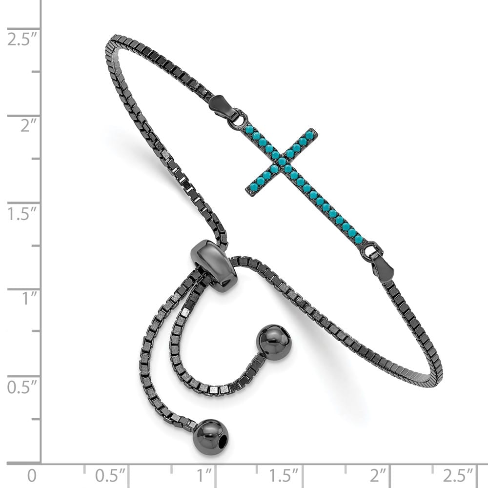 Sterling Silver Black-Tone Dyed Howlite Cross Adjustable Bracelet