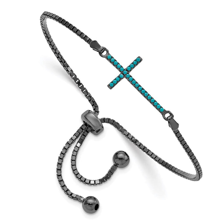 Sterling Silver Black-Tone Dyed Howlite Cross Adjustable Bracelet