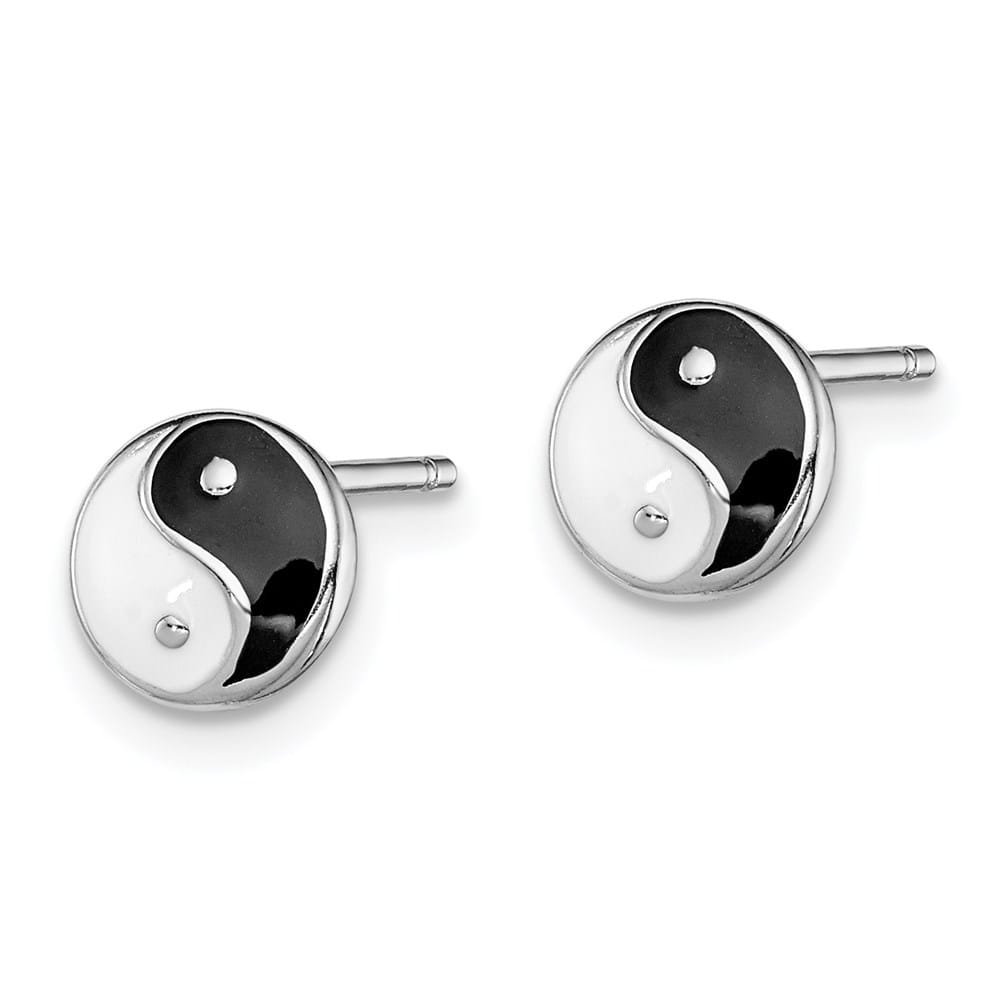 Sterling Silver Black & White Yin Yang Children's Post Earrings