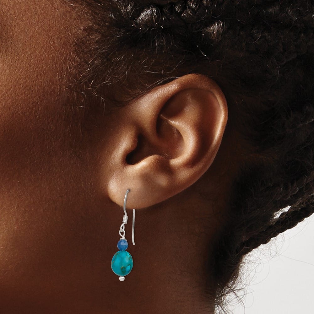 Sterling Silver Blue Agate & Reconstructed Lapis Dangle Earrings, view 3 of 4