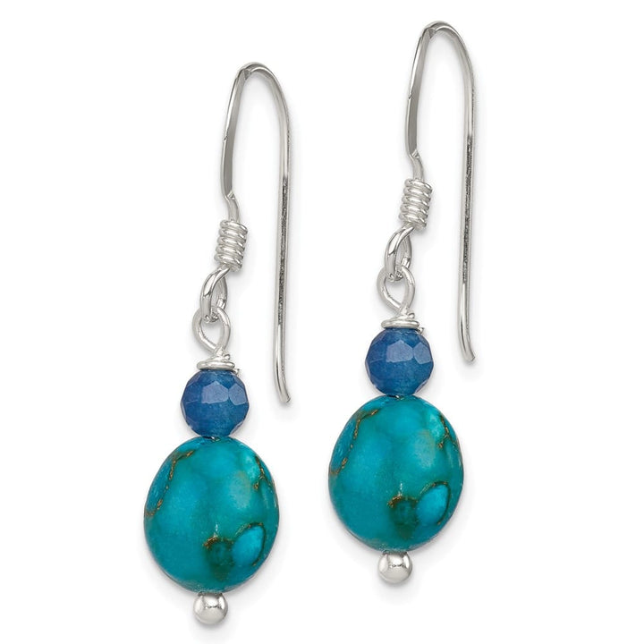 Sterling Silver Blue Agate & Reconstructed Lapis Dangle Earrings, view 2 of 4