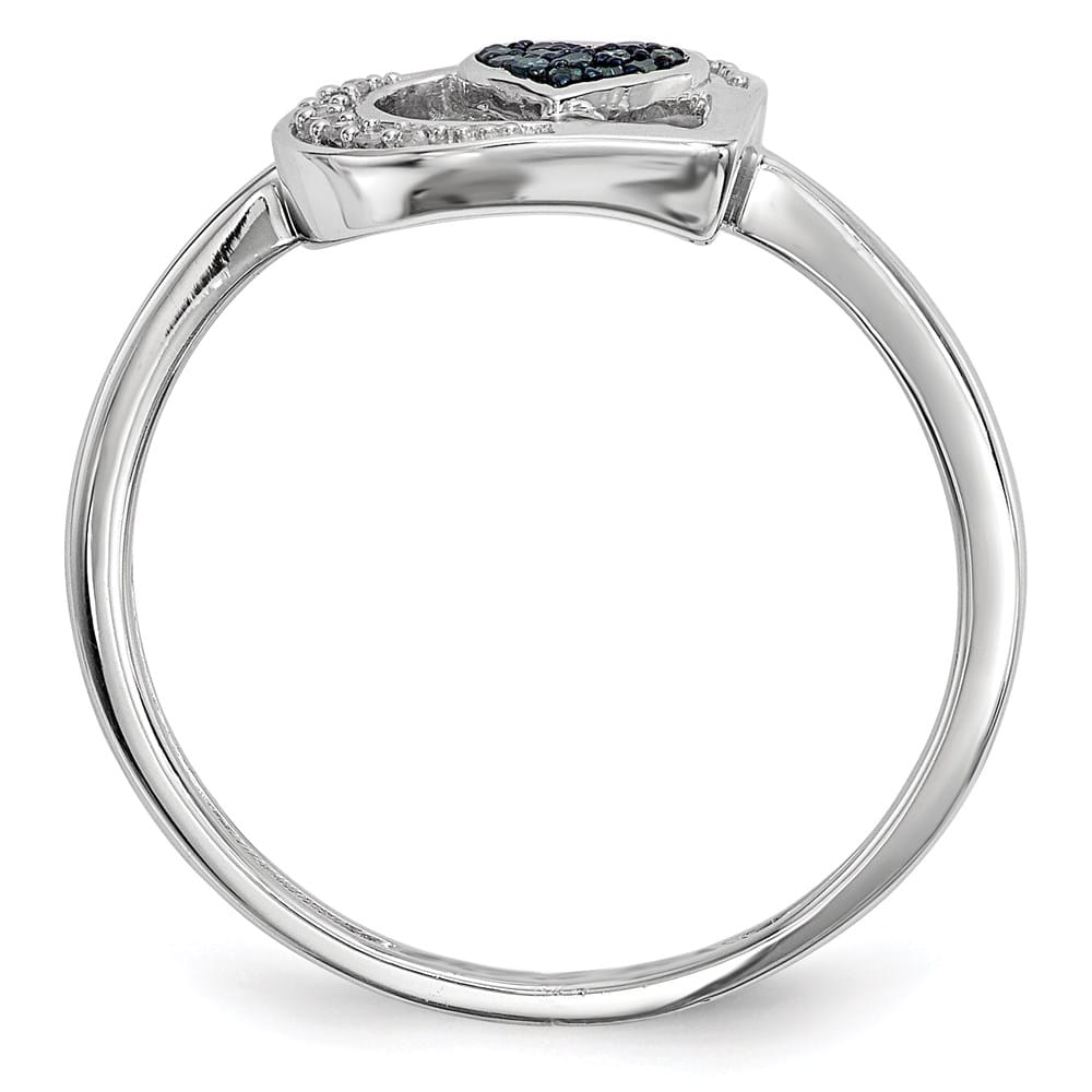 Sterling Silver Blue and White Diamond Heart Ring Stock Size 7 Ring Are Refundable
