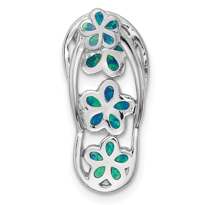 Sterling Silver Blue Created Opal Flip Flop Pendant