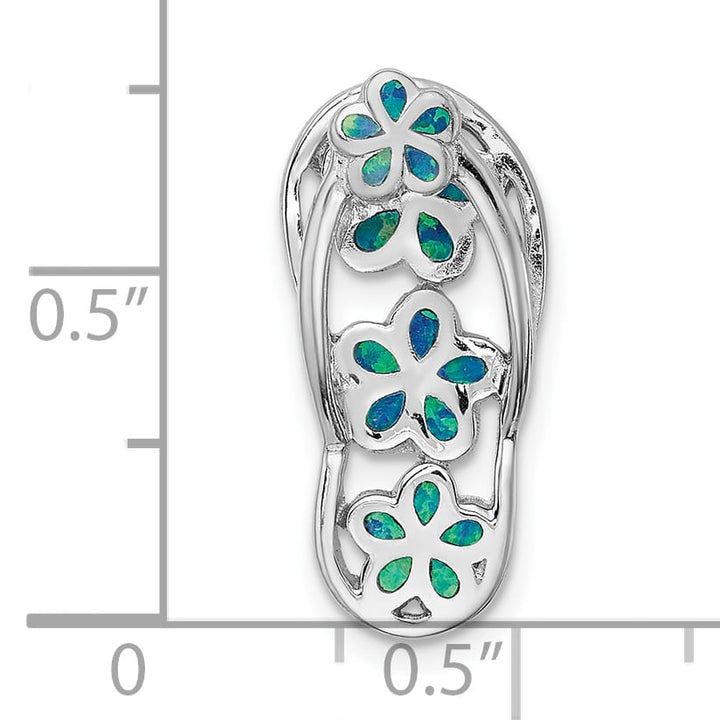 Sterling Silver Blue Created Opal Flip Flop Pendant