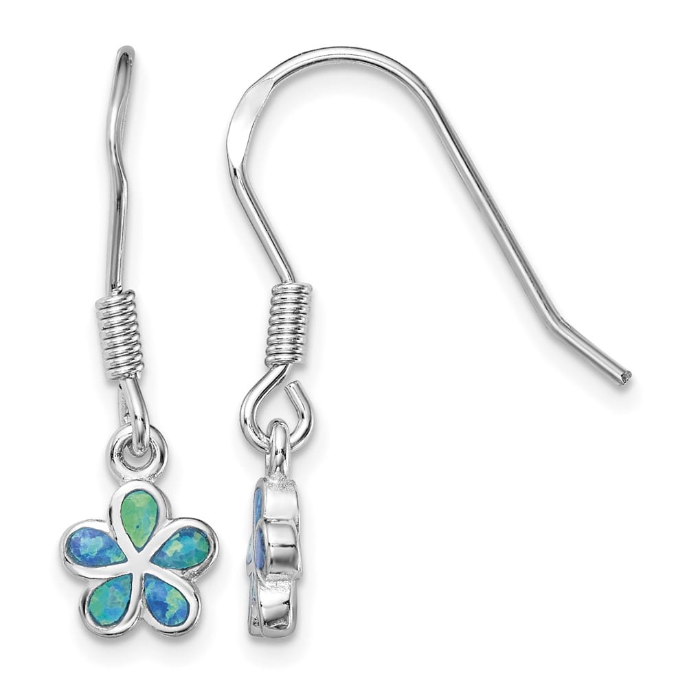 Sterling Silver Blue Created Opal Flower Earrings, view 1 of 4