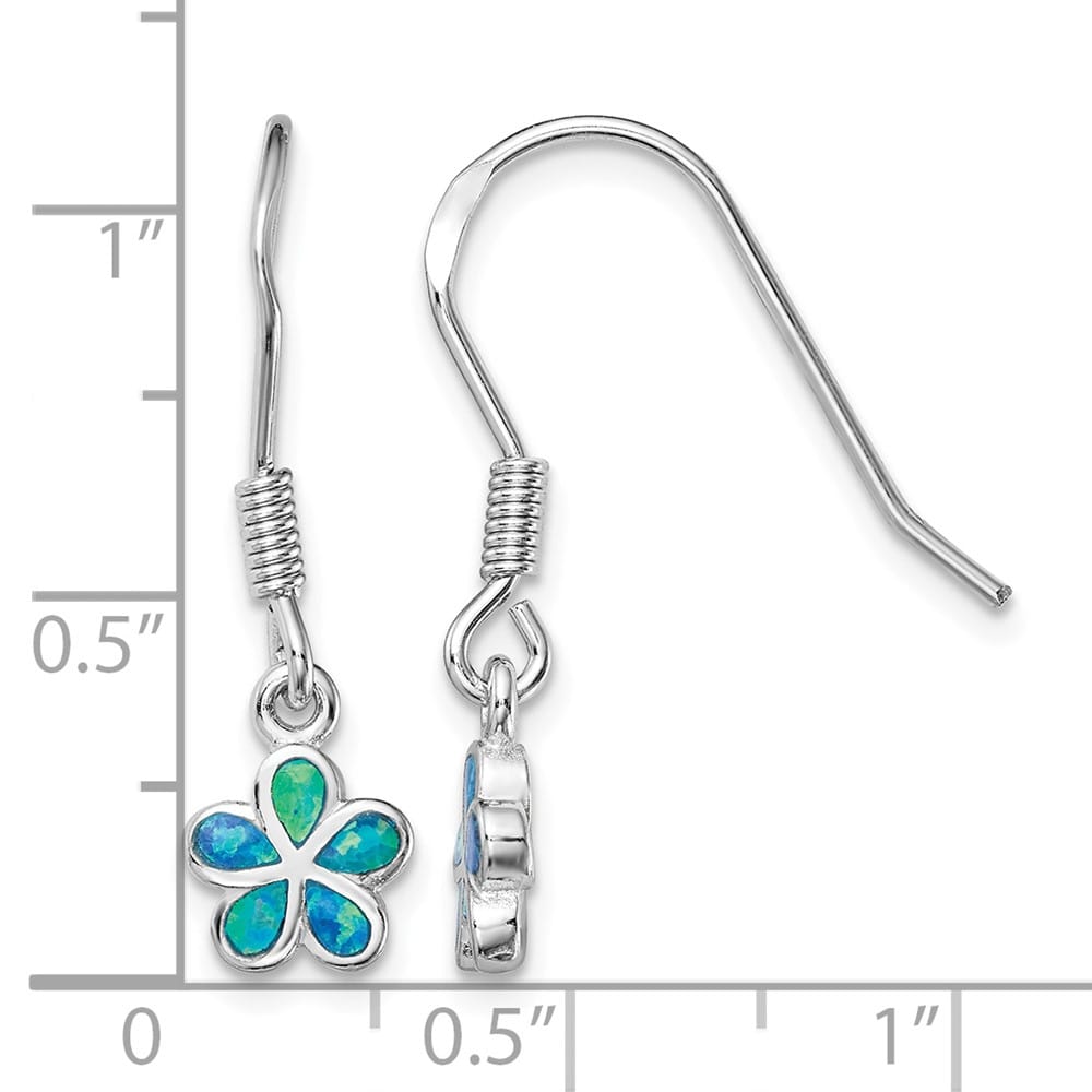 Sterling Silver Blue Created Opal Flower Earrings, view 4 of 4