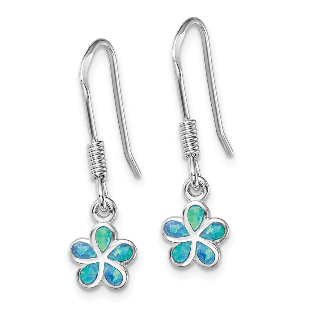Sterling Silver Blue Created Opal Flower Earrings, view 2 of 4
