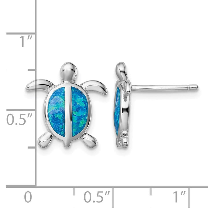 Sterling Silver Blue Created Opal Turtle Post Earrings, view 4 of 4