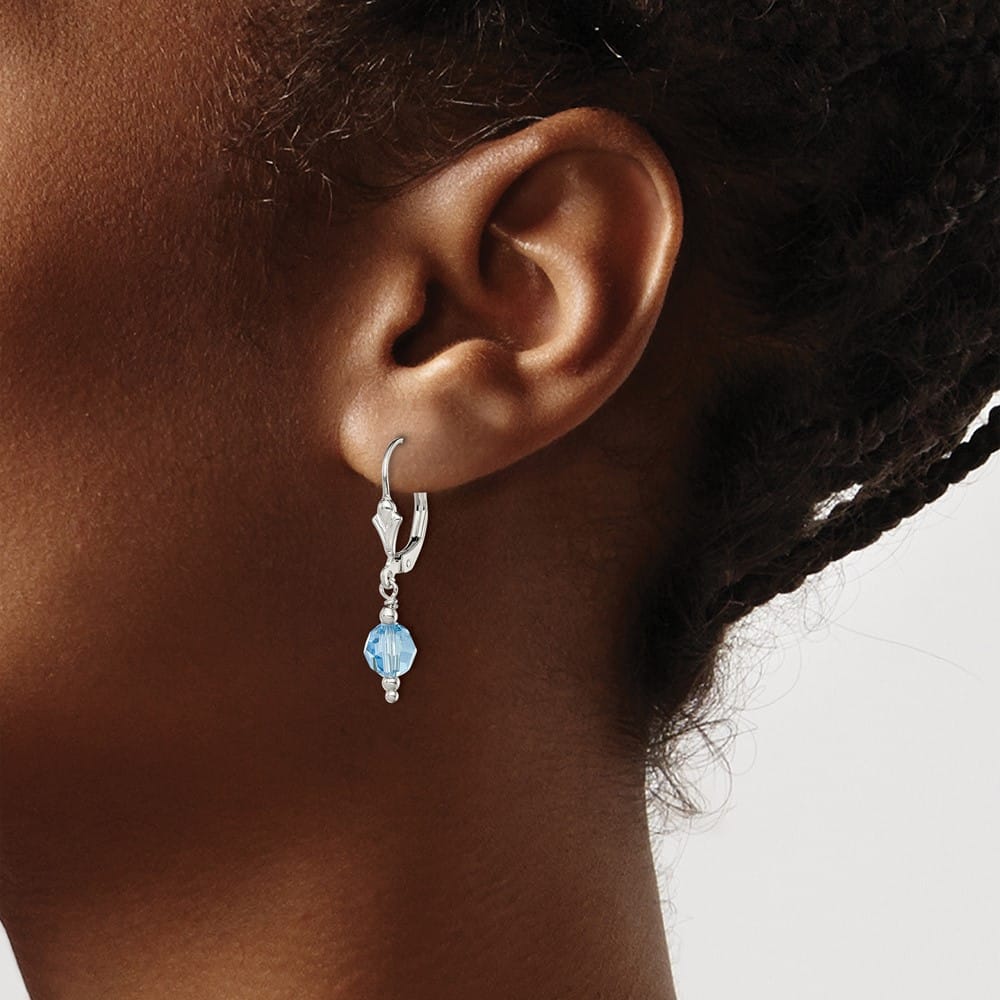 Sterling Silver Blue Crystal Leverback Earrings, view 3 of 4