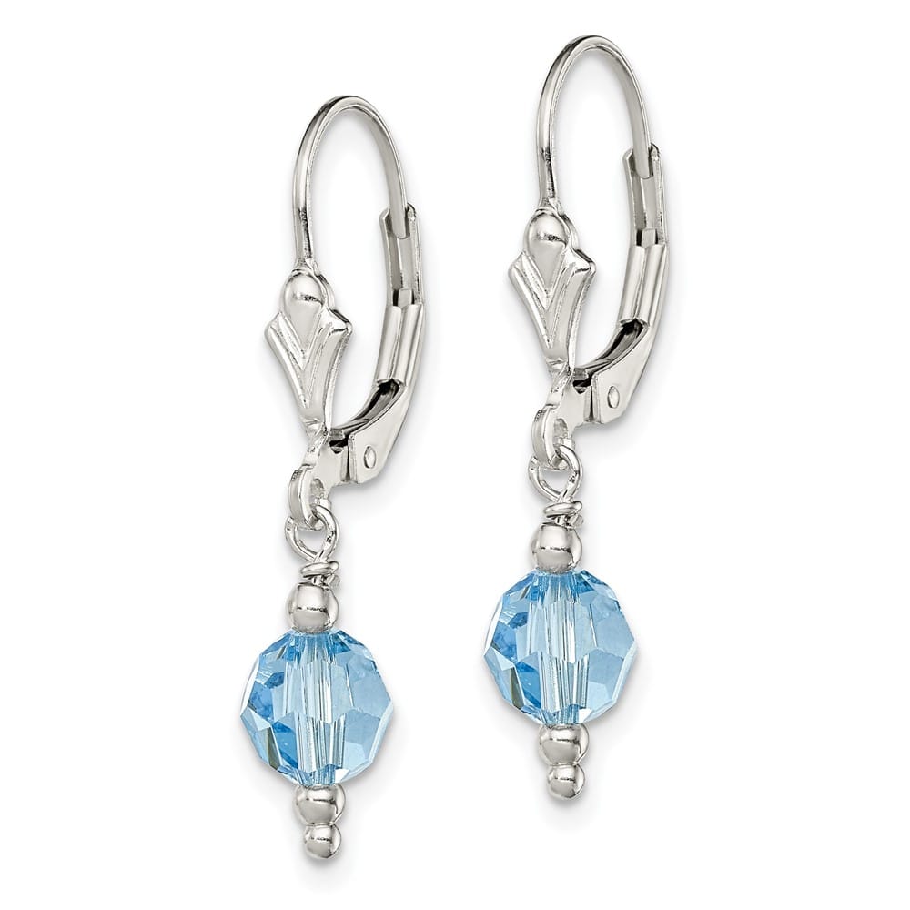 Sterling Silver Blue Crystal Leverback Earrings, view 2 of 4
