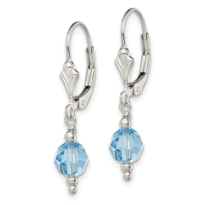 Sterling Silver Blue Crystal Leverback Earrings, view 2 of 4