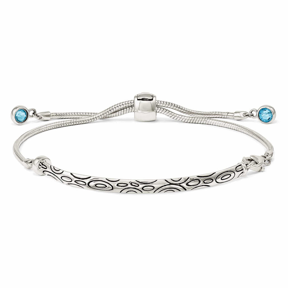 Sterling Silver Blue Crystal Round Bezel Adjustable Bolo Bracelet