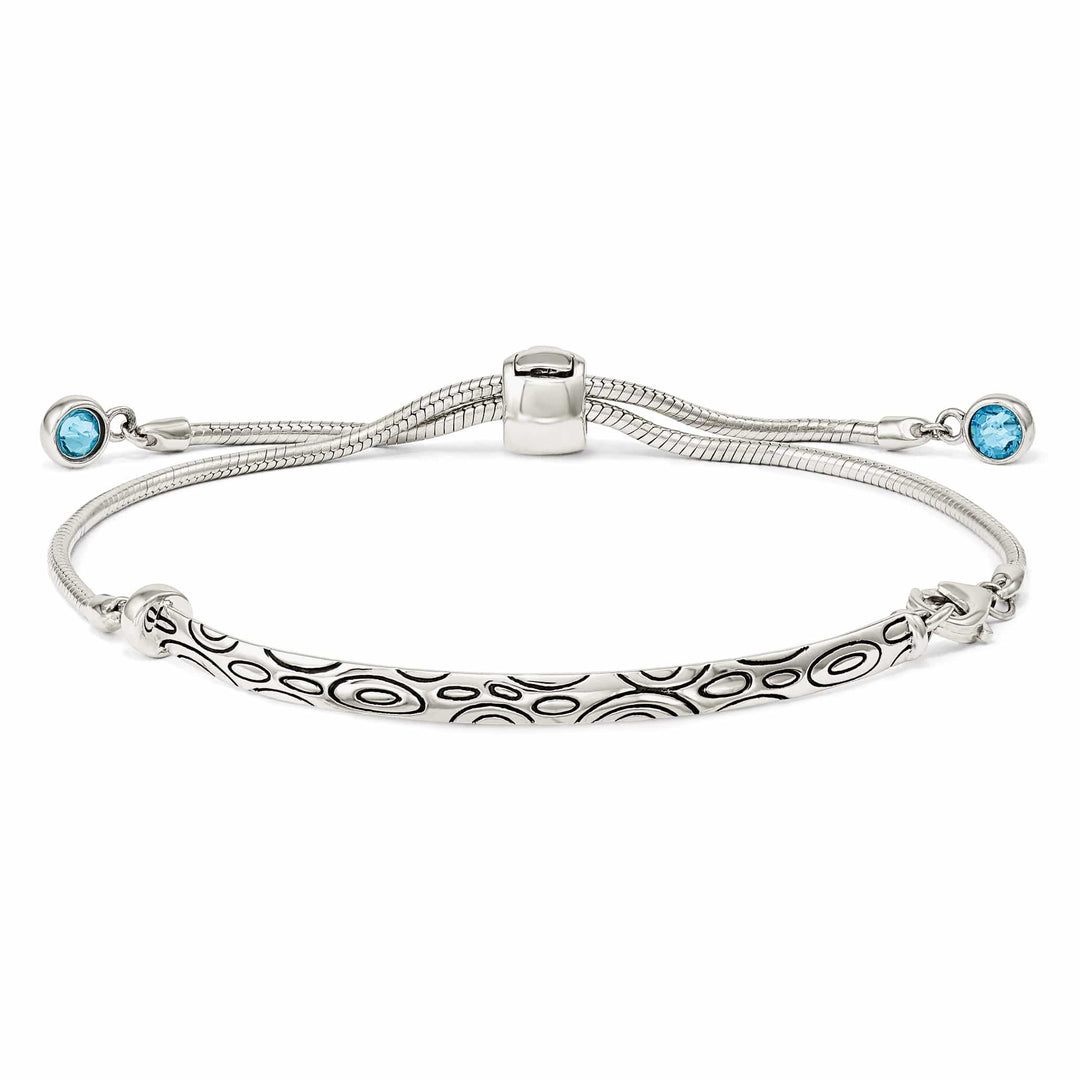 Sterling Silver Blue Crystal Round Bezel Adjustable Bolo Bracelet