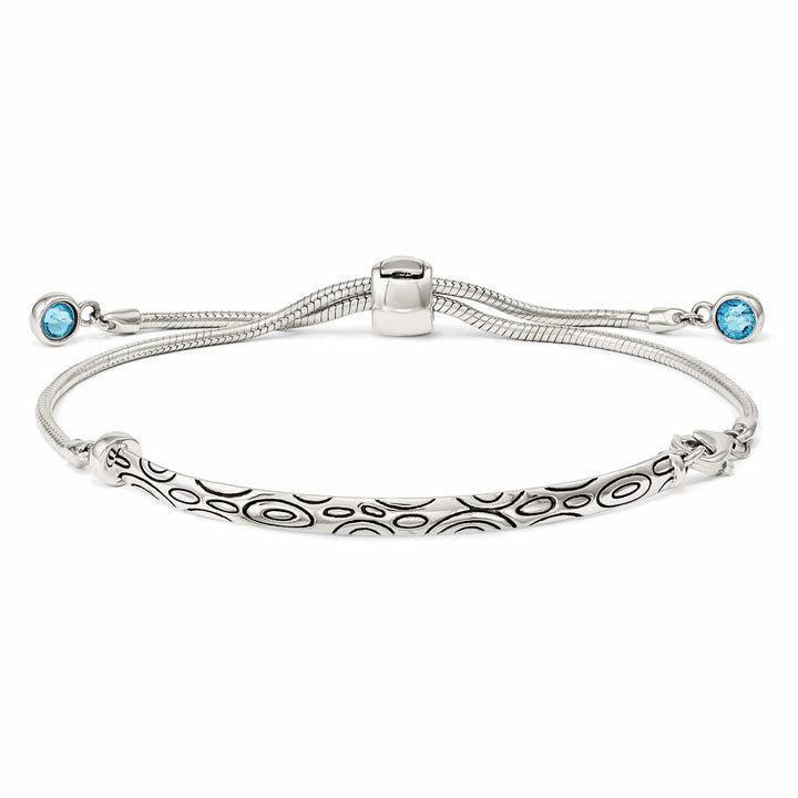 Sterling Silver Blue Crystal Round Bezel Adjustable Bolo Bracelet