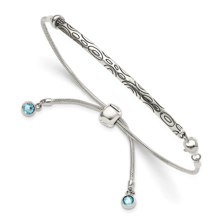 Sterling Silver Blue Crystal Round Bezel Adjustable Bolo Bracelet