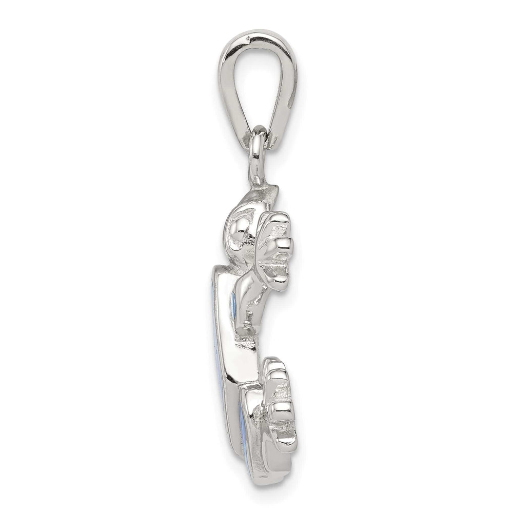 Sterling Silver Blue Inlay Created Opal Frog Pendant