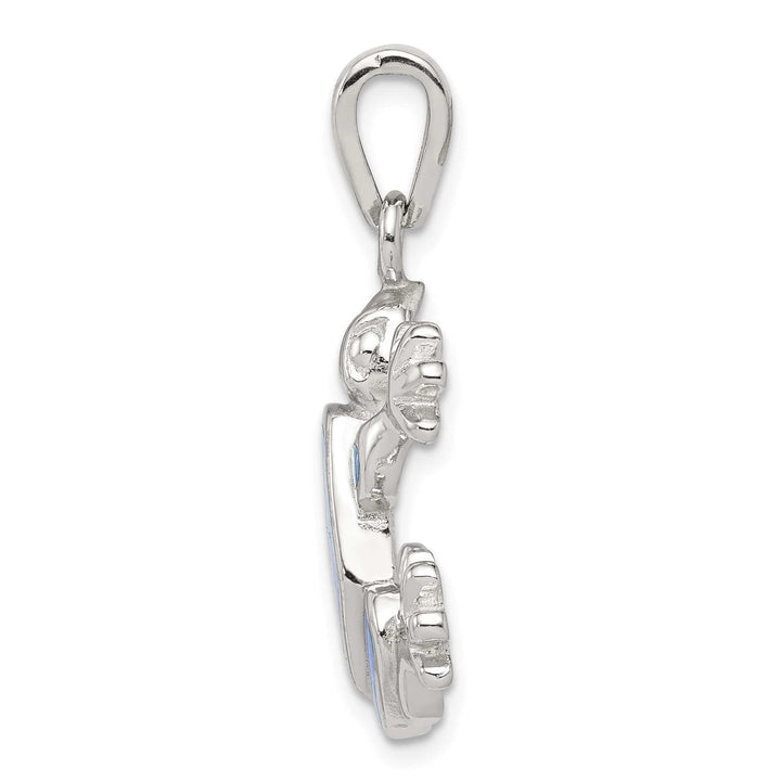 Sterling Silver Blue Inlay Created Opal Frog Pendant
