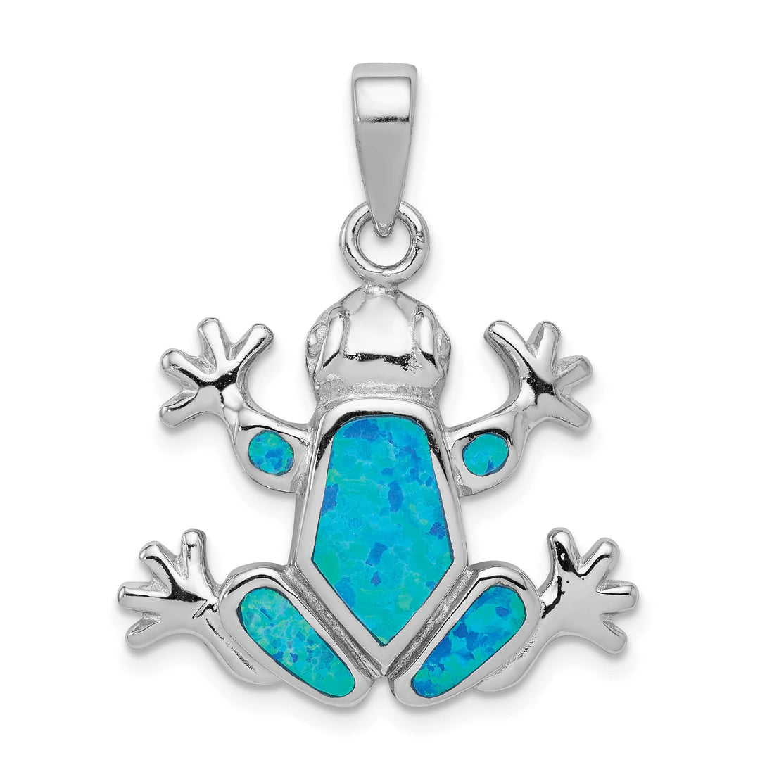 Sterling Silver Blue Inlay Created Opal Frog Pendant