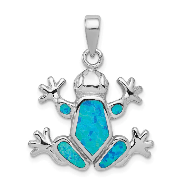 Sterling Silver Blue Inlay Created Opal Frog Pendant