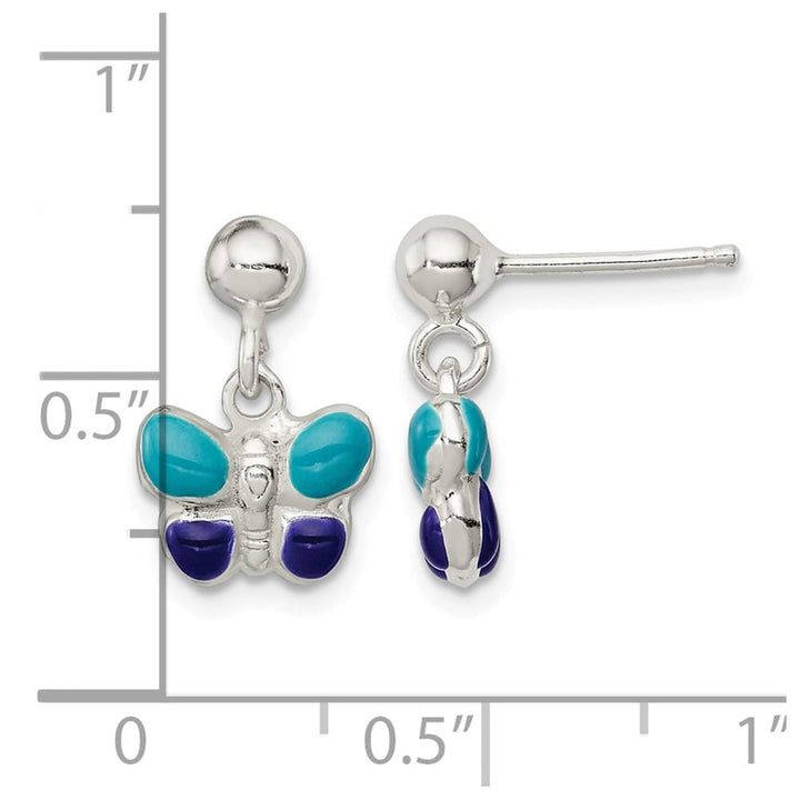 Sterling Silver Blue & Purple Enameled Butterfly Post Dangle Earrings