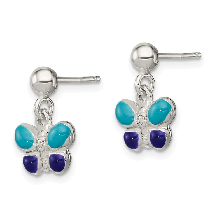 Sterling Silver Blue & Purple Enameled Butterfly Post Dangle Earrings