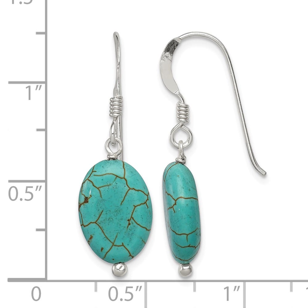 Sterling Silver Blue Reconstructed Magnesite Oval Dangle Earrings, view 4 of 4