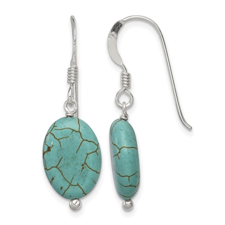 Sterling Silver Blue Reconstructed Magnesite Oval Dangle Earrings, view 1 of 4