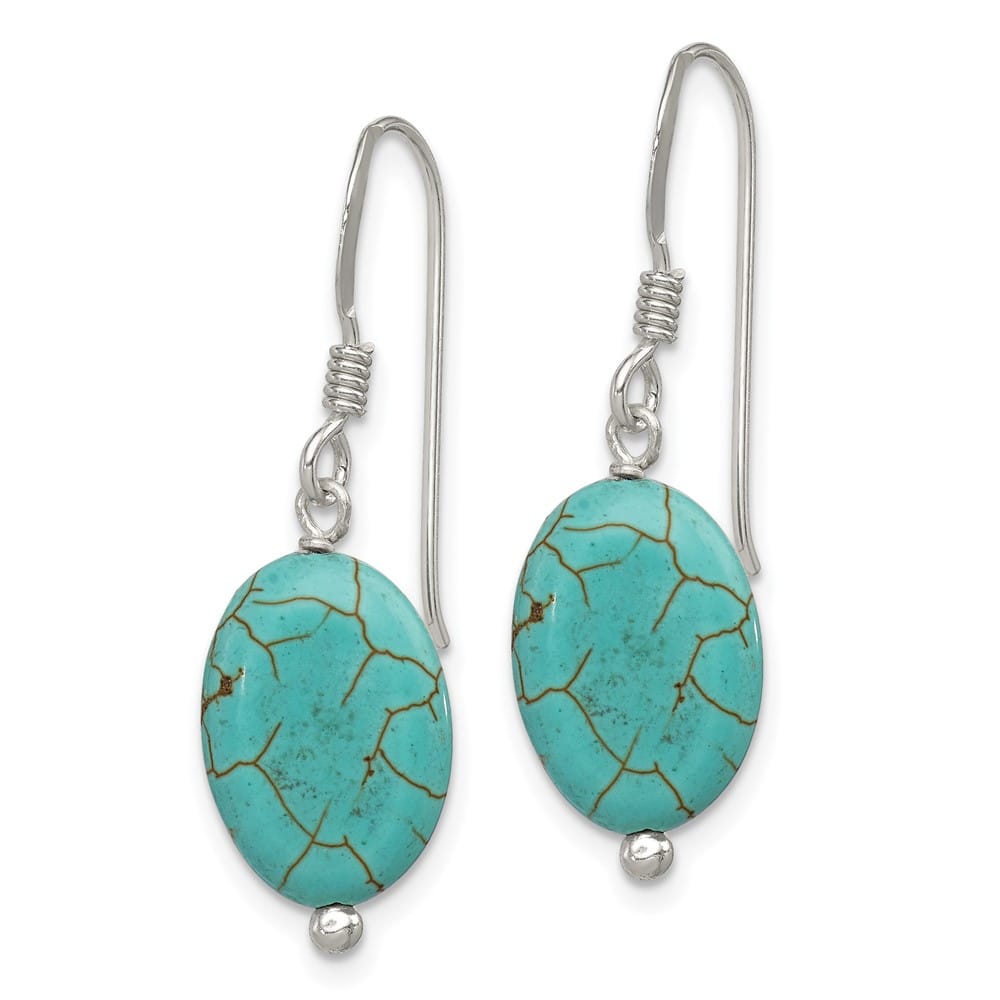 Sterling Silver Blue Reconstructed Magnesite Oval Dangle Earrings, view 2 of 4