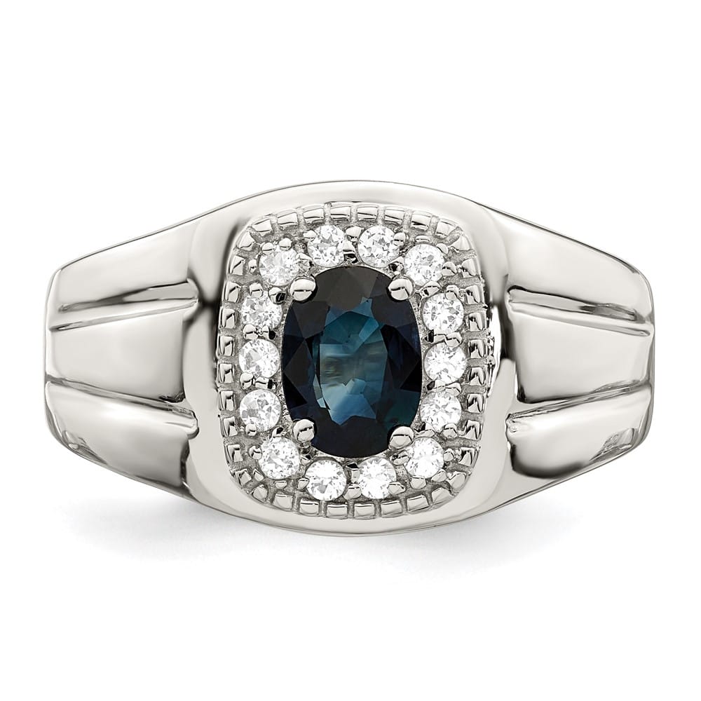Sterling Silver Blue Sapphire and White Topaz Men's Ring