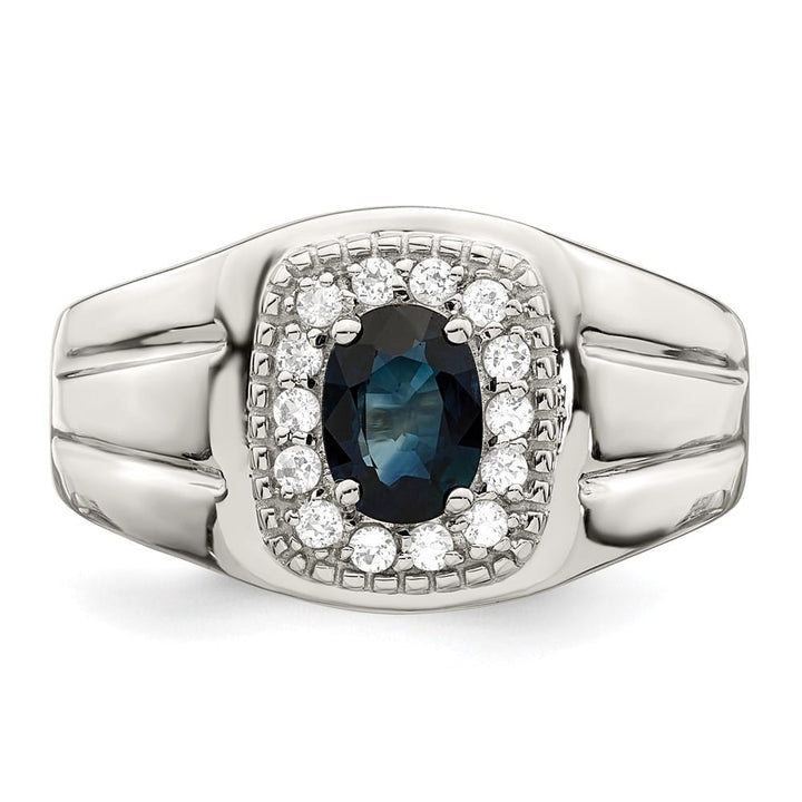 Sterling Silver Blue Sapphire and White Topaz Men's Ring