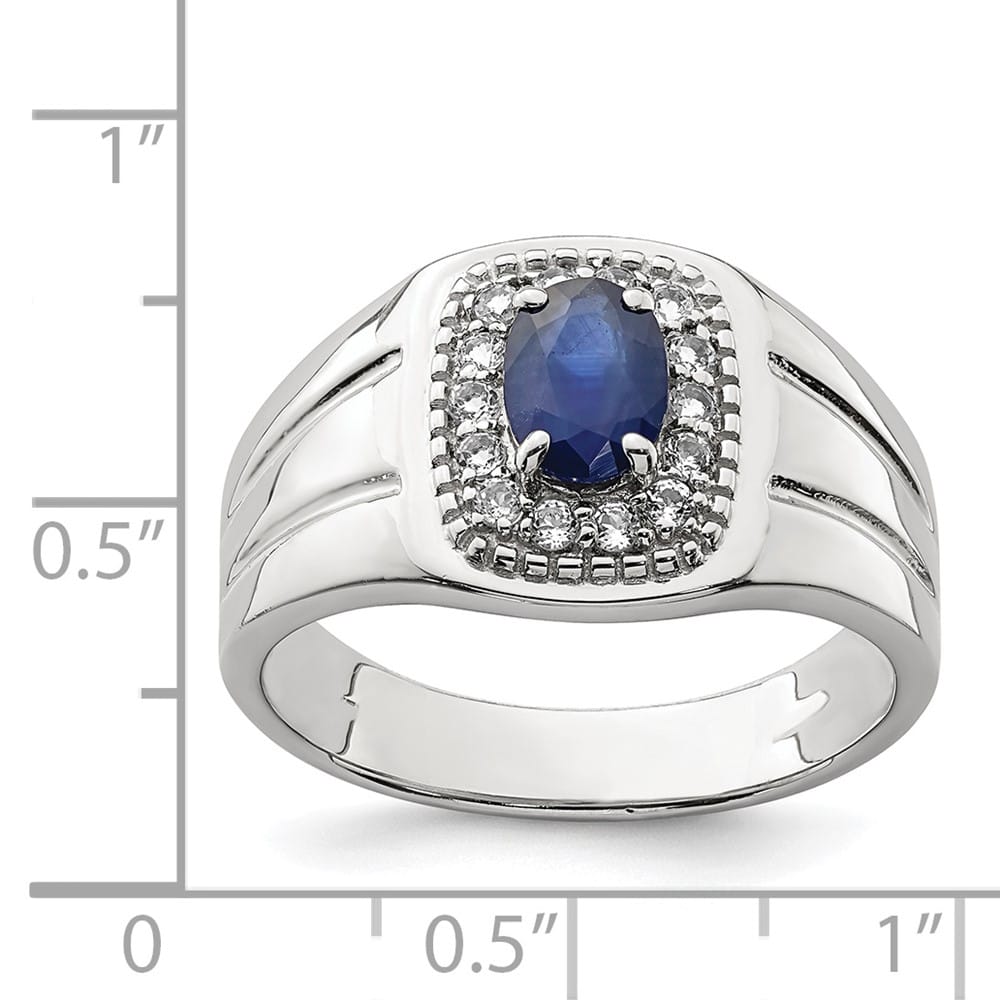 Sterling Silver Blue Sapphire and White Topaz Men's Ring