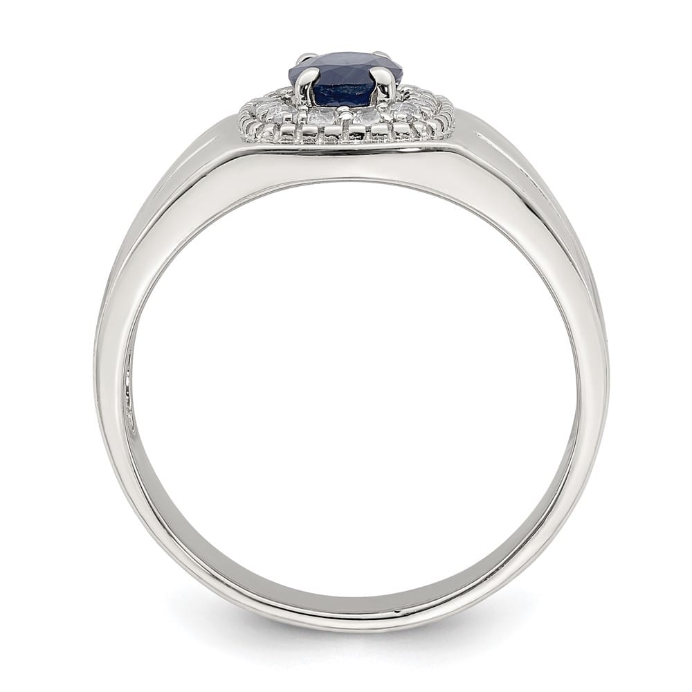 Sterling Silver Blue Sapphire and White Topaz Men's Ring