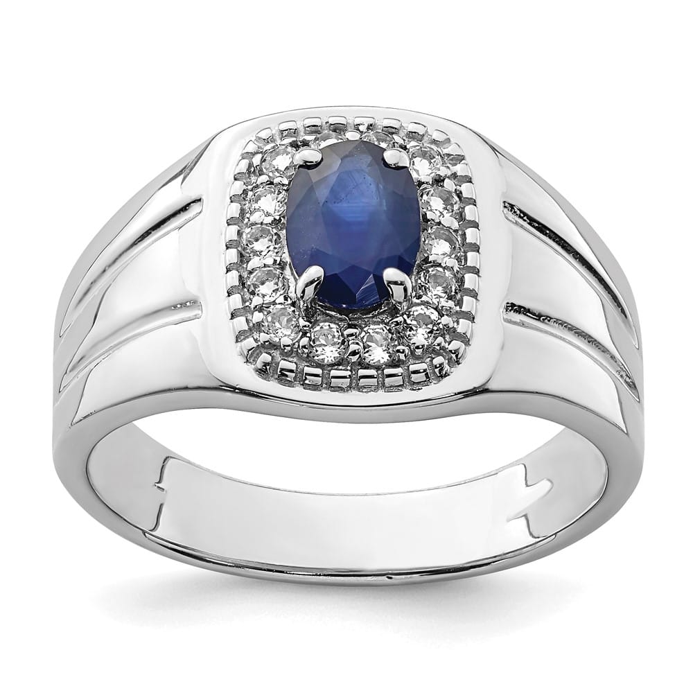 Sterling Silver Blue Sapphire and White Topaz Men's Ring