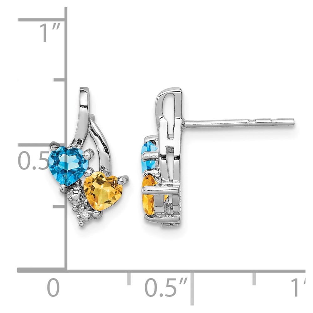 Sterling Silver Blue Topaz and Citrine Diamond Earrings, view 4 of 4