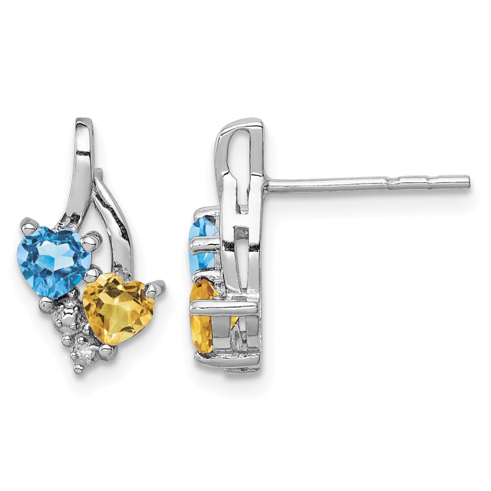 Sterling Silver Blue Topaz and Citrine Diamond Earrings, view 1 of 4