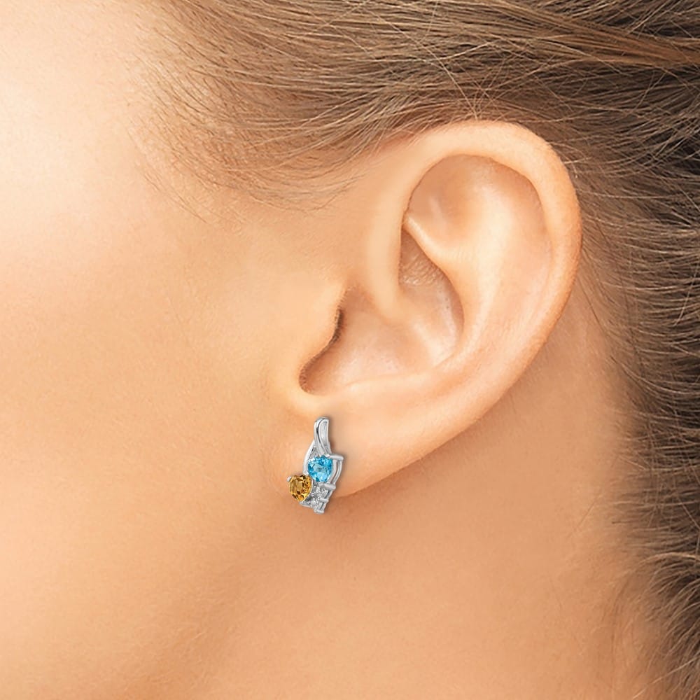 Sterling Silver Blue Topaz and Citrine Diamond Earrings, view 3 of 4