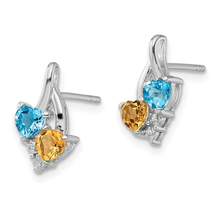Sterling Silver Blue Topaz and Citrine Diamond Earrings, view 2 of 4