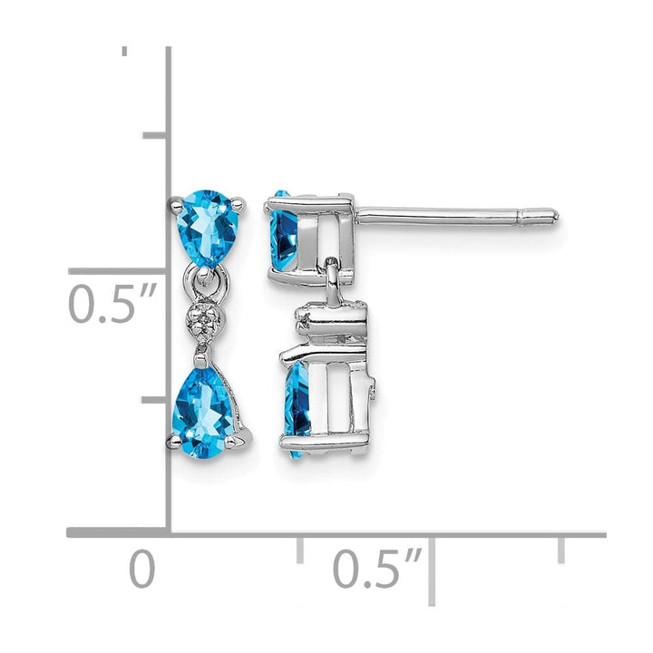 Sterling Silver Blue Topaz and Diamond Post 14 x 4 mm Earrings, view 4 of 4